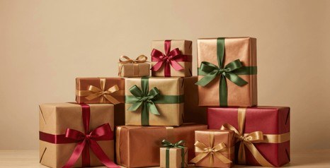 The Festive Fete — ribboned gift boxes in berry and gold tones