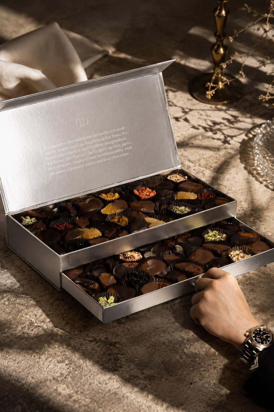 The Silver Berline — a two-tier keepsake box of artisanal chocolates